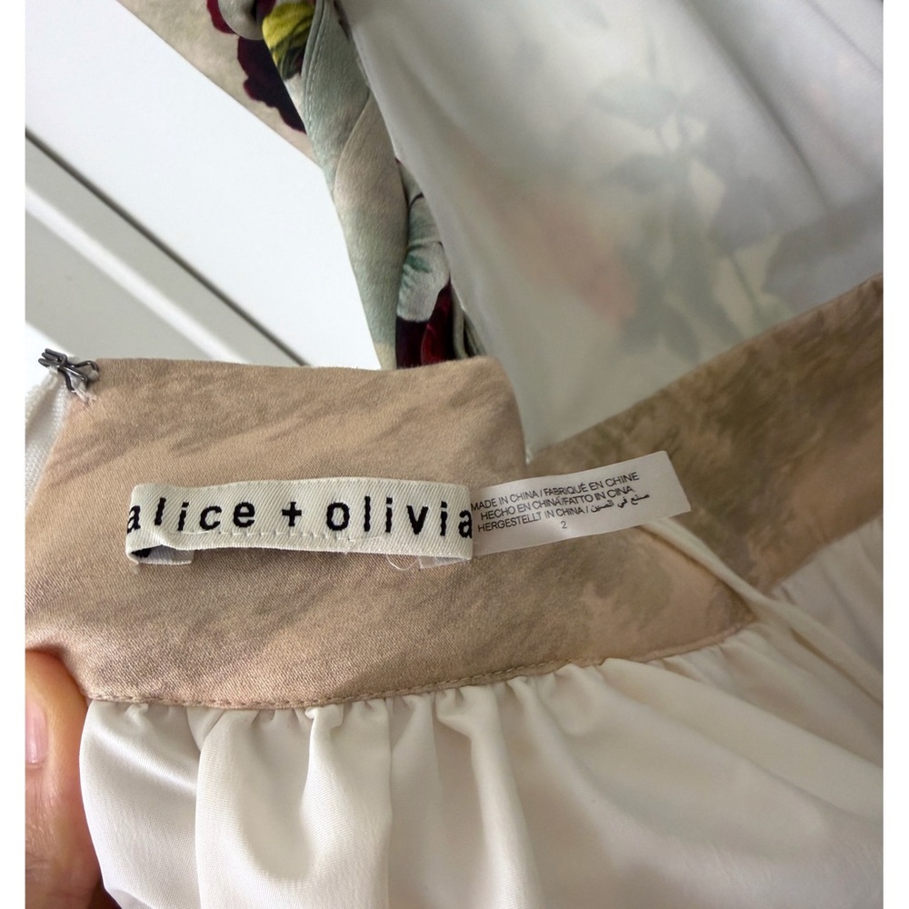Alice + Olivia Hana Forbidden Forest Midi Dress Gown Floral Green Red Beige 2 - Picture 4 of 16